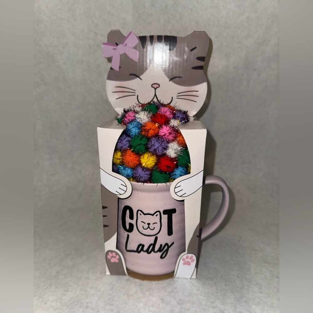 Cat Lady Mug with Cute Cat Toy